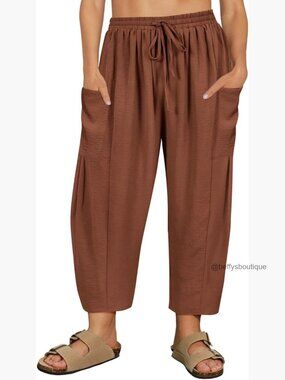 Plus Size Palazzo Pants with Pockets, Wide Leg Drawstring Harem Pants for Women